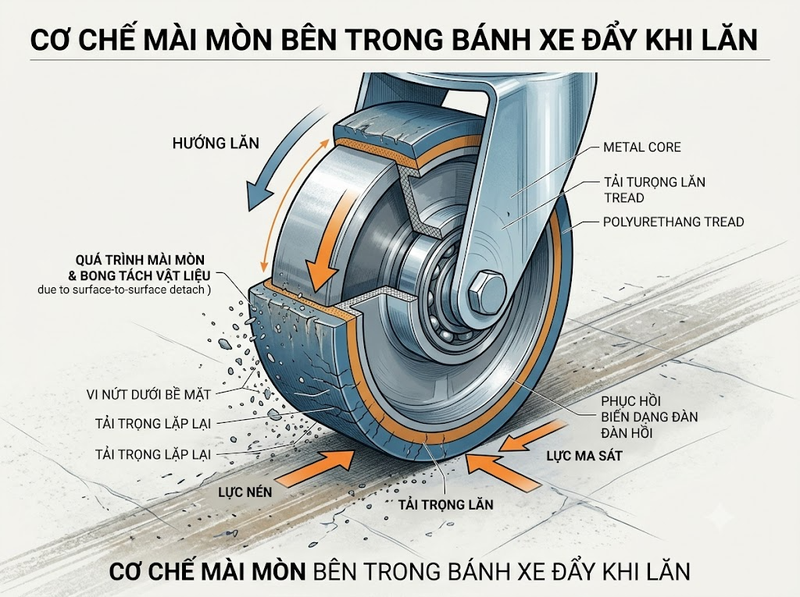 Mài mòn cơ học xảy ra như thế nào ở bánh xe đẩy?