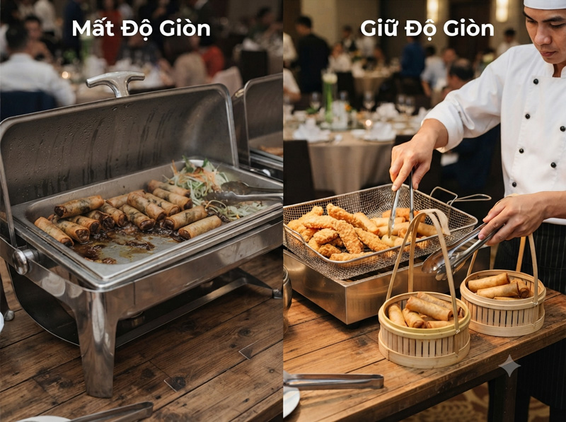 Nguyên nhân món chiên mất độ giòn và cách hạn chế khi phục vụ tiệc