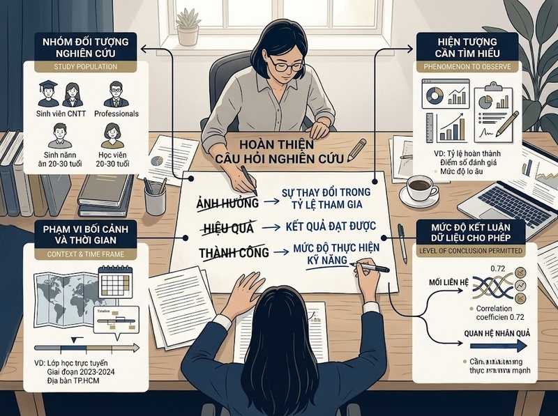 Xây dựng câu hỏi nghiên cứu rõ ràng, có thể trả lời bằng bằng chứng