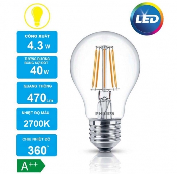 Bóng đèn Led Philips FILA 4.3-40W E27 2700K ánh sáng hoàn hảo - KHOA HỌC